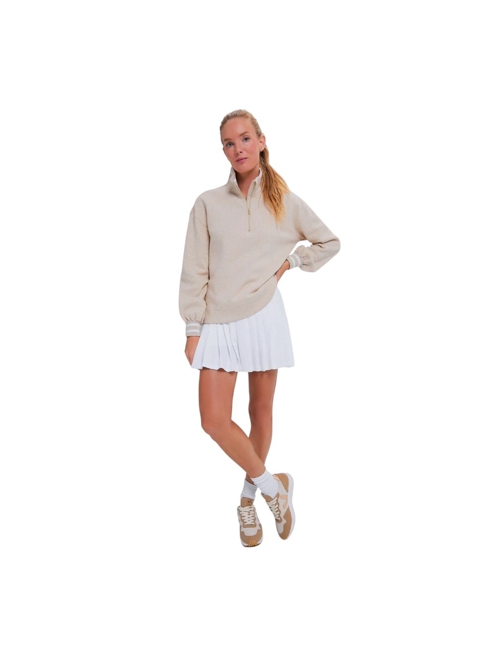 Tuckernuck TNuck Quarter-Zip Pullover Sweater in Light Beige Small - Picture 2 of 10